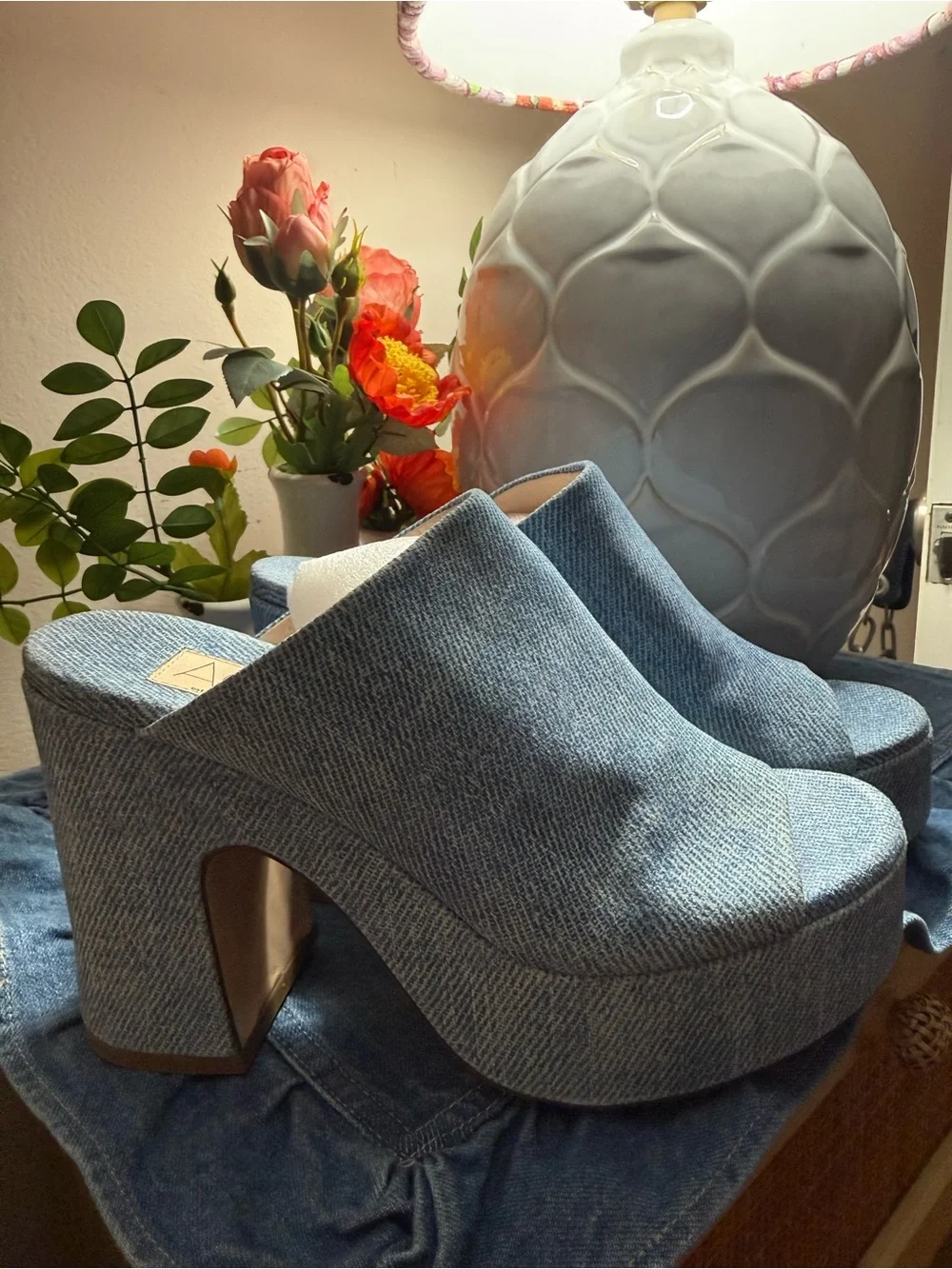 AGL Denim Blue Platform Mule Heels-38.5